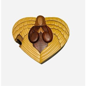 Heart Angel Hand Carver Dan’s Wooden Stash Gift Box Puzzle Hidden Compartment